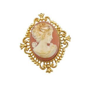 Vintage Avon Cameo Brooch Solic Perfume Locket Gold-Tone Oval